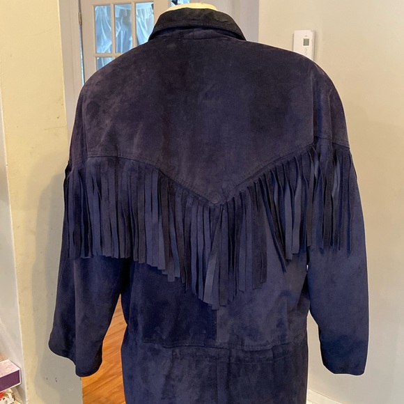 Vintage leather suede fringe jacket size M - Picture 9 of 17